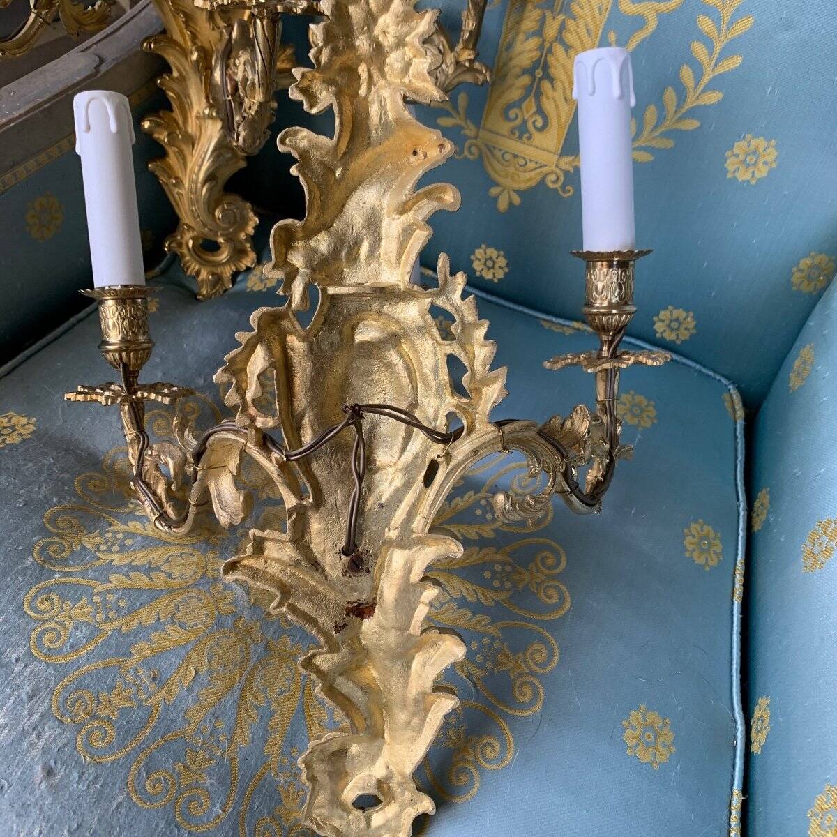 Pair of gilded bronze wall sconces