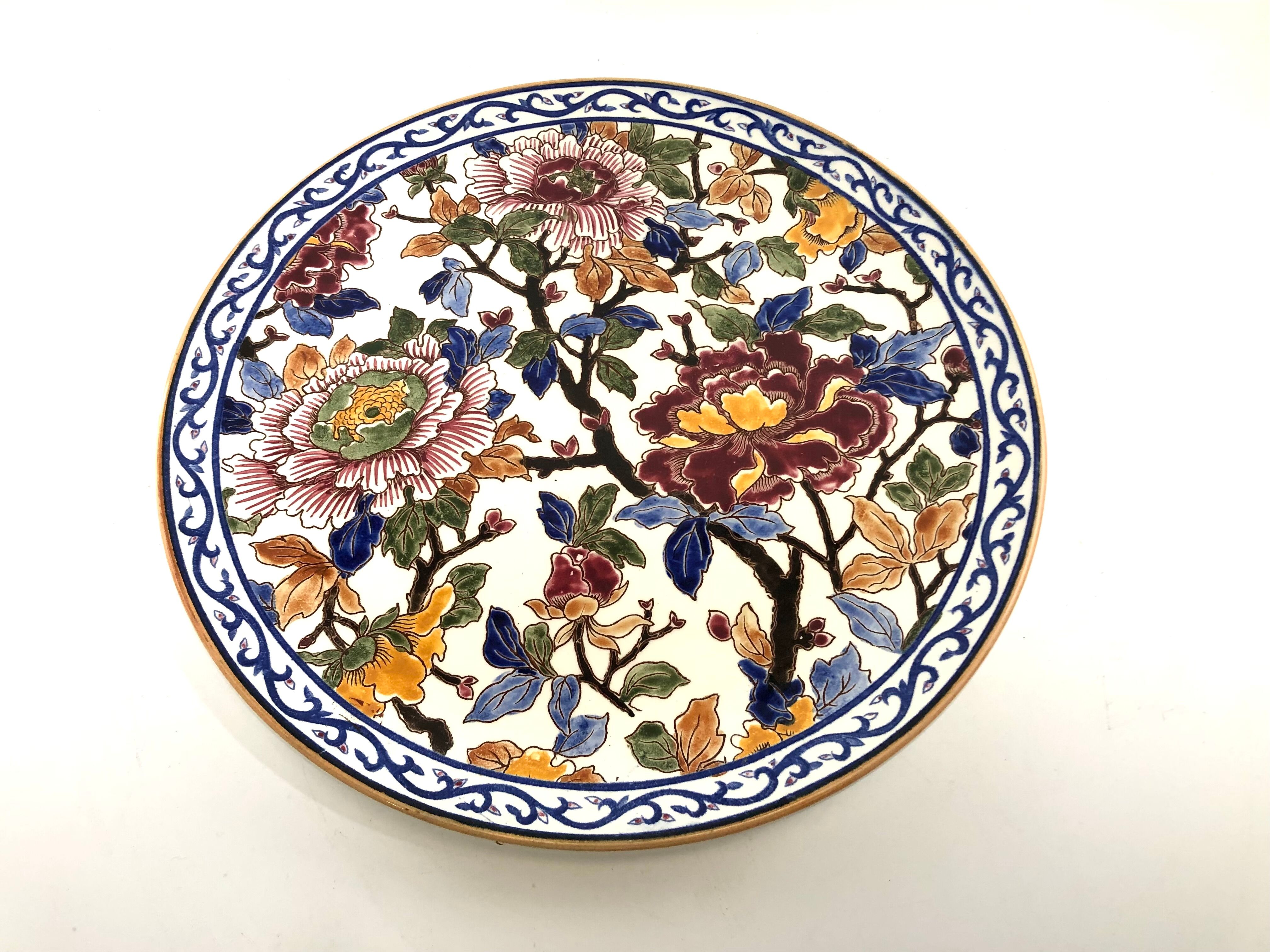 Round dish Gien peony decoration 30cm