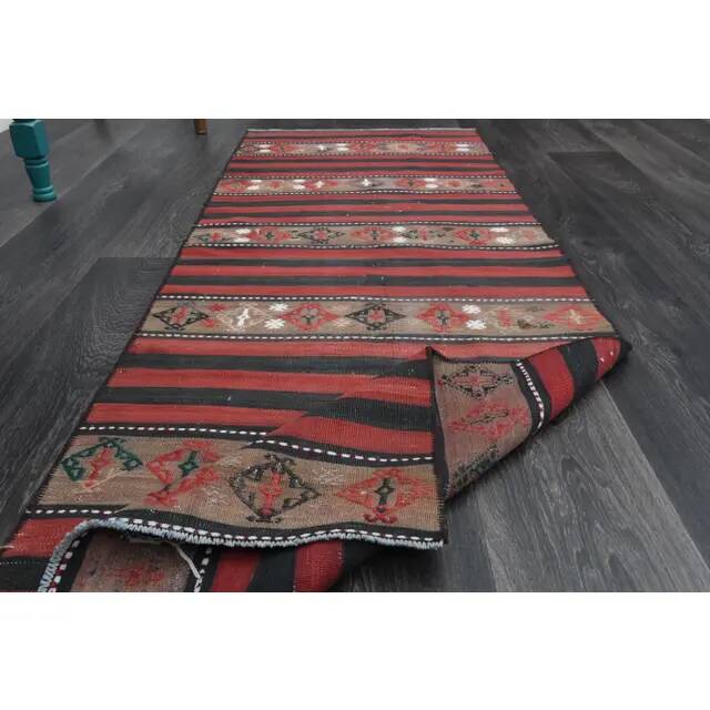 1970s Turkish Oushak handmade wool cotton red kilim runner 71x202