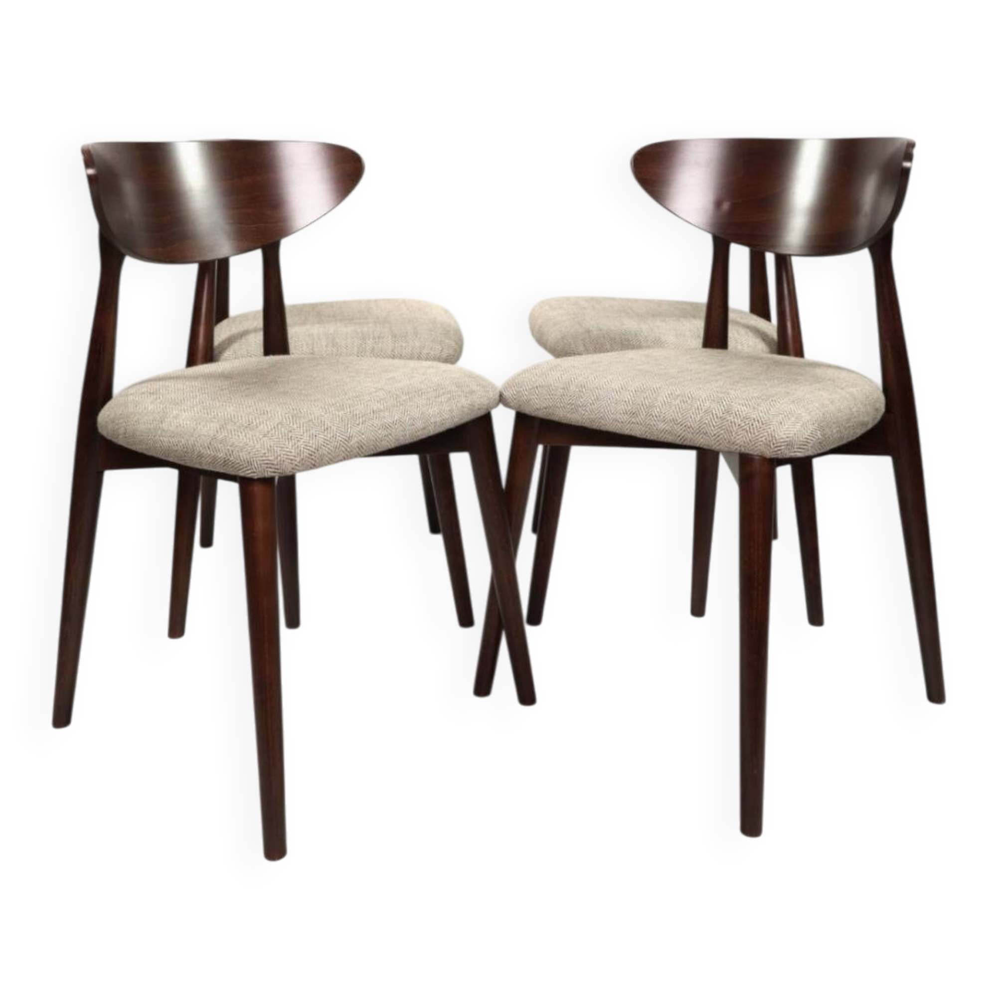 Set of 4 heritage herringbone natural linen dining chairs