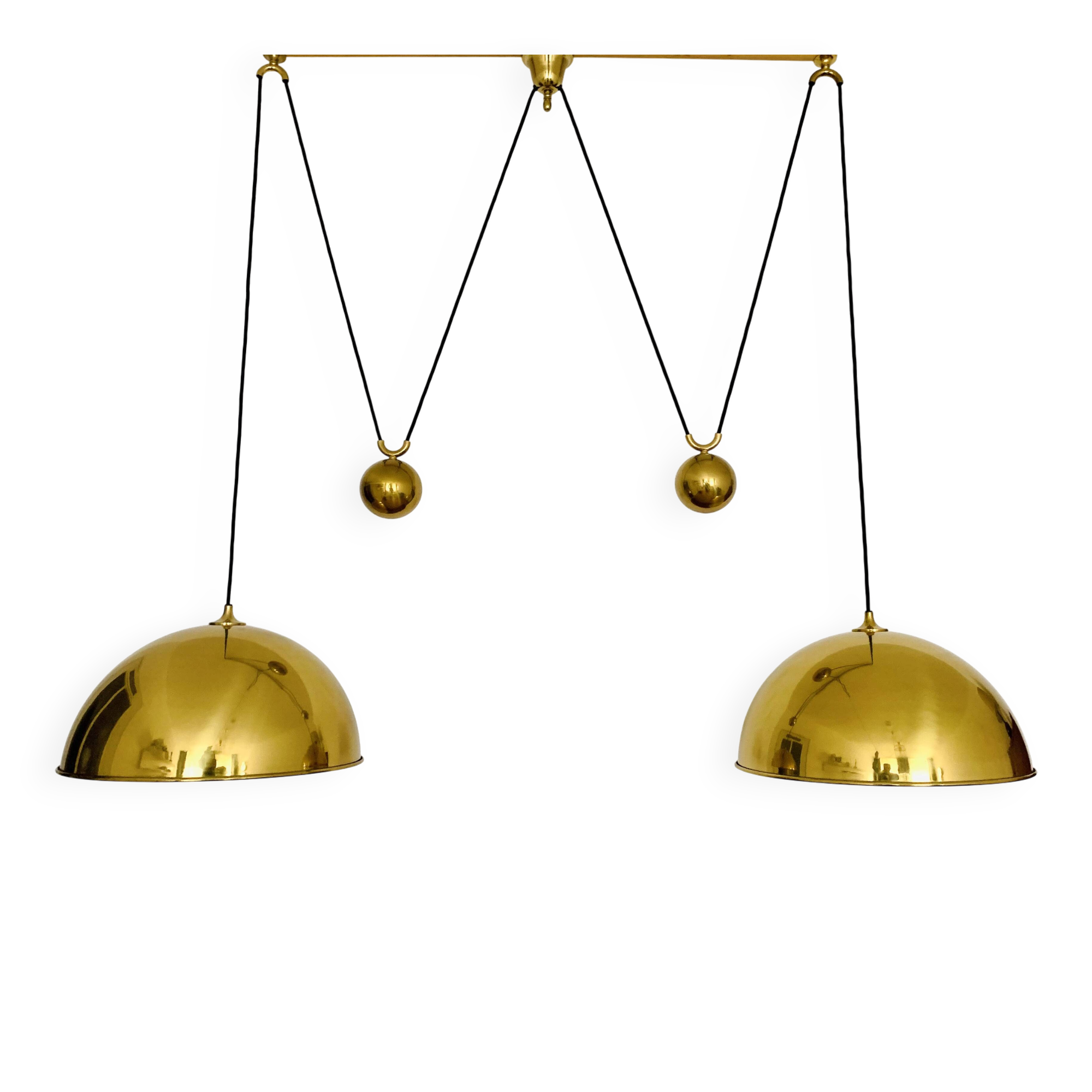 Large Adjustable Double Posa44 Brass Pendant Lamp by Florian Schulz
