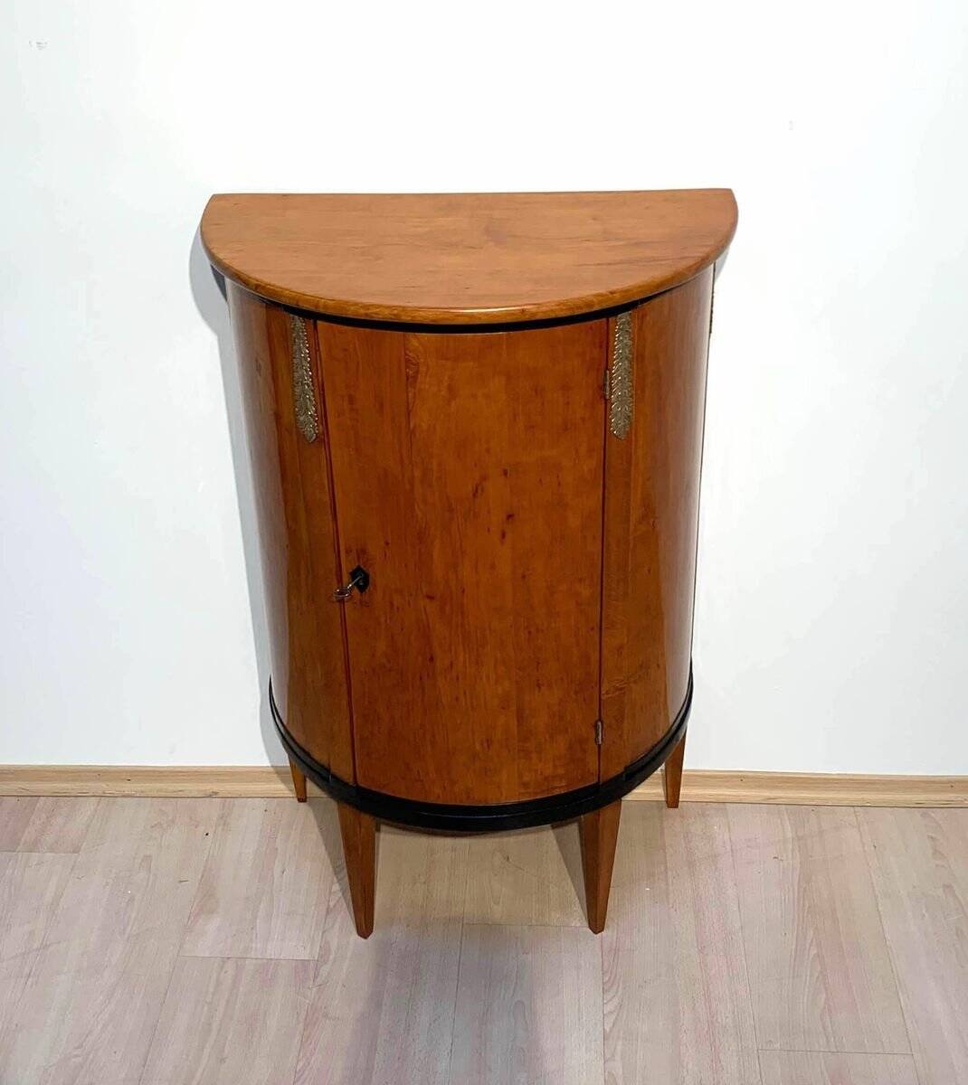 Biedermeier Demilune Half Cabinet in Cherrywood and Brass, France, 1810s