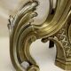 Old bronze andiron pair XVIII decor leaf accessory fireplace trim