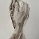 Painting signed watercolor monochrome sepia study statue “Rodin’s Cathedral”