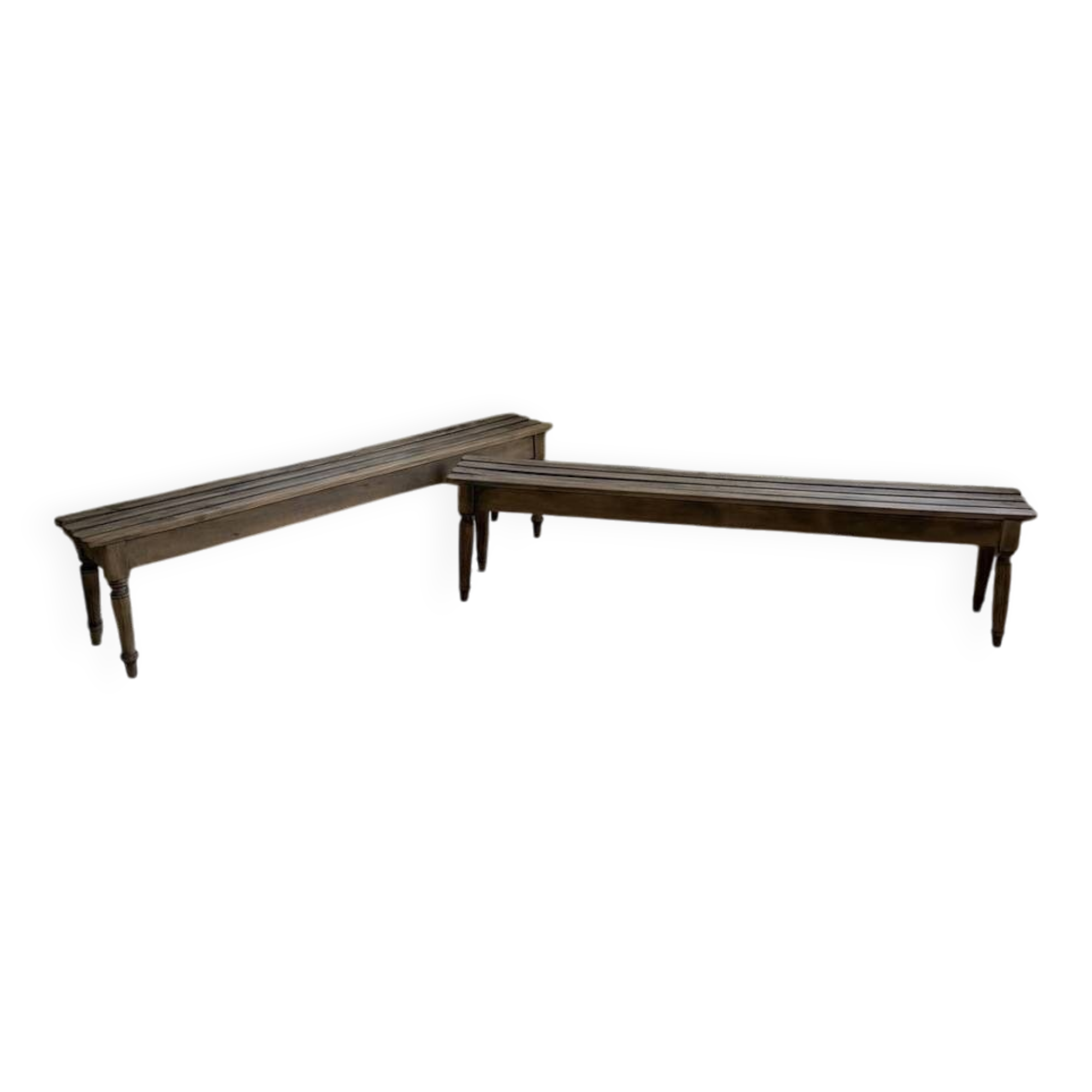 Pair of 1950 benches with oak and beech slats