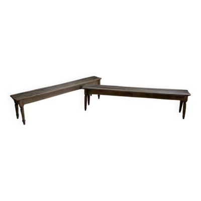 Paire de bancs 1950 à lattes chêne + hêtre