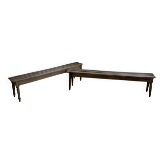 Pair of 1950 benches with oak and beech slats