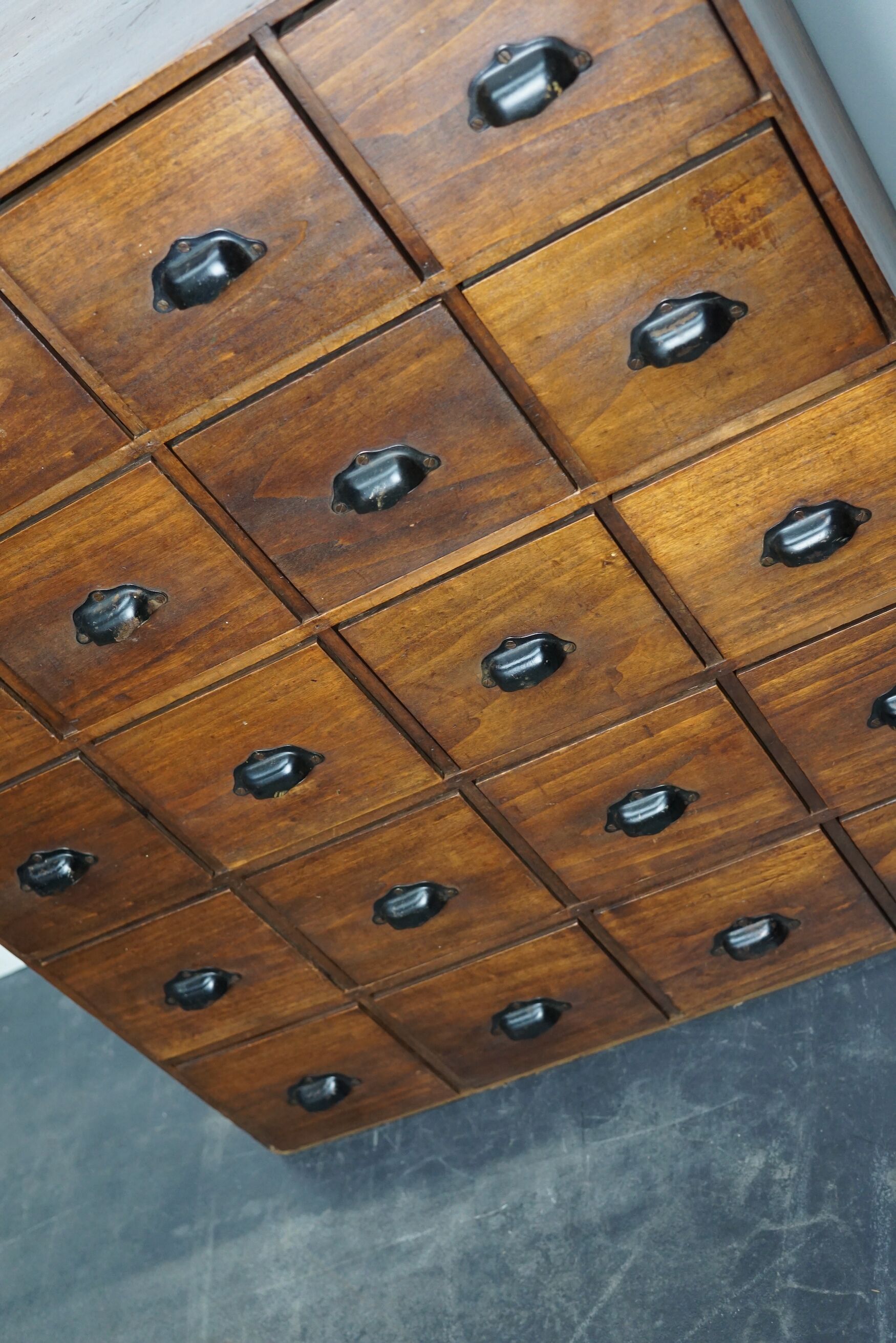French fruitwood apothecary cabinet, ca 1950s