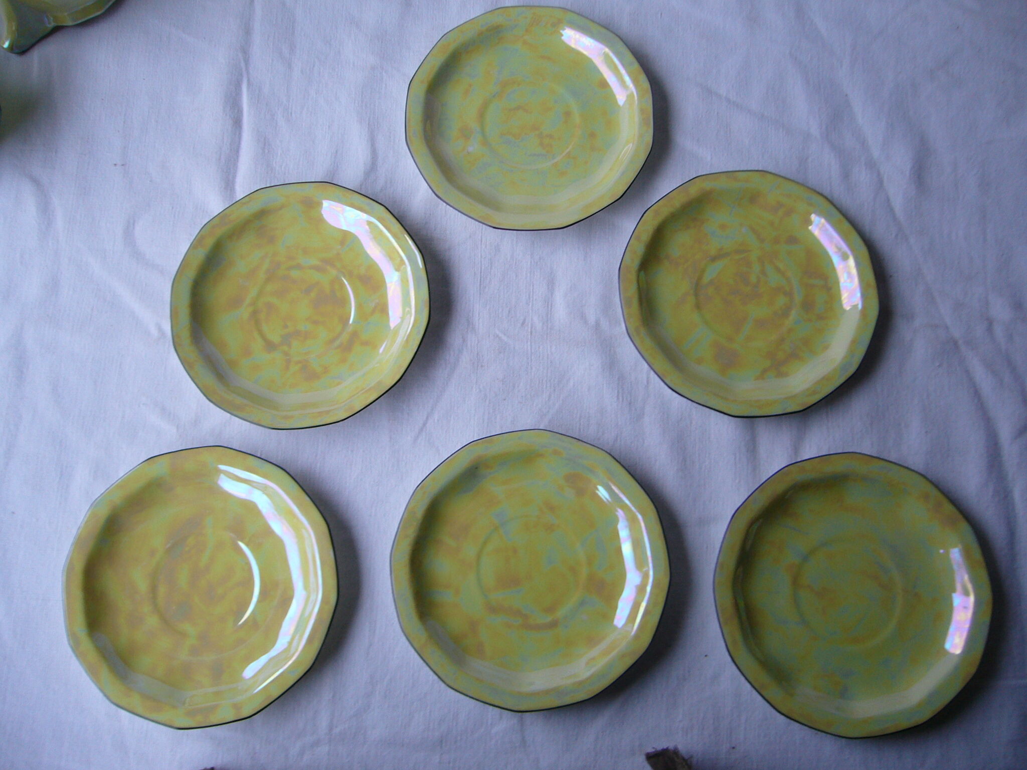 Art Deco style iridescent yellow porcelain coffee service