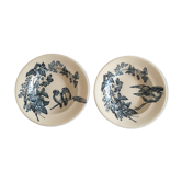 Assiettes creuses en faience terre de fer oiseaux et fleurs 19e longwy