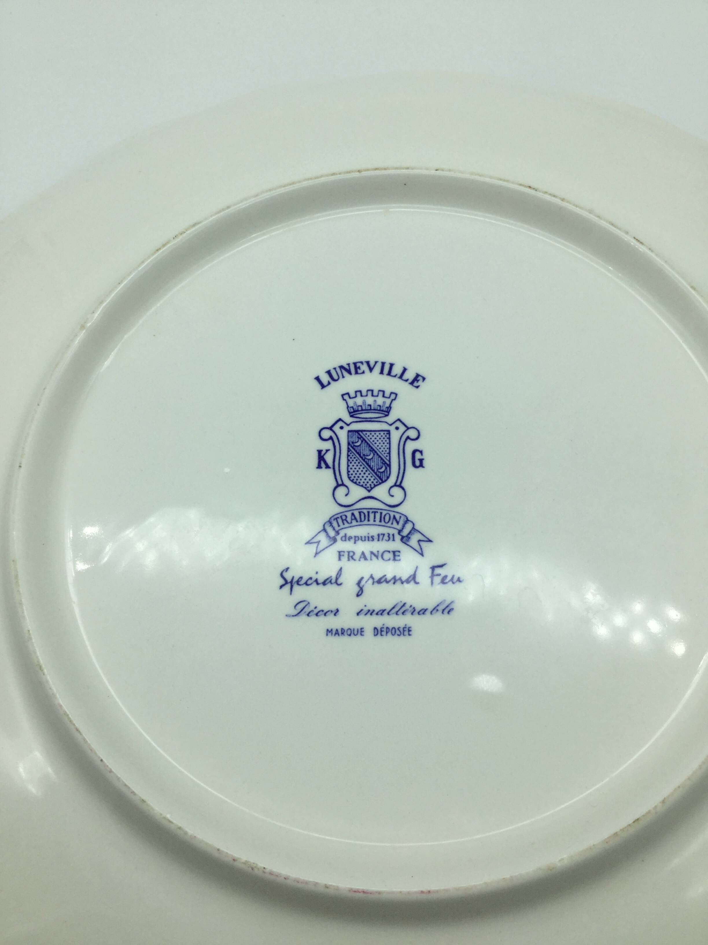 Large blue fire plate 28 cm, Lunéville tradition