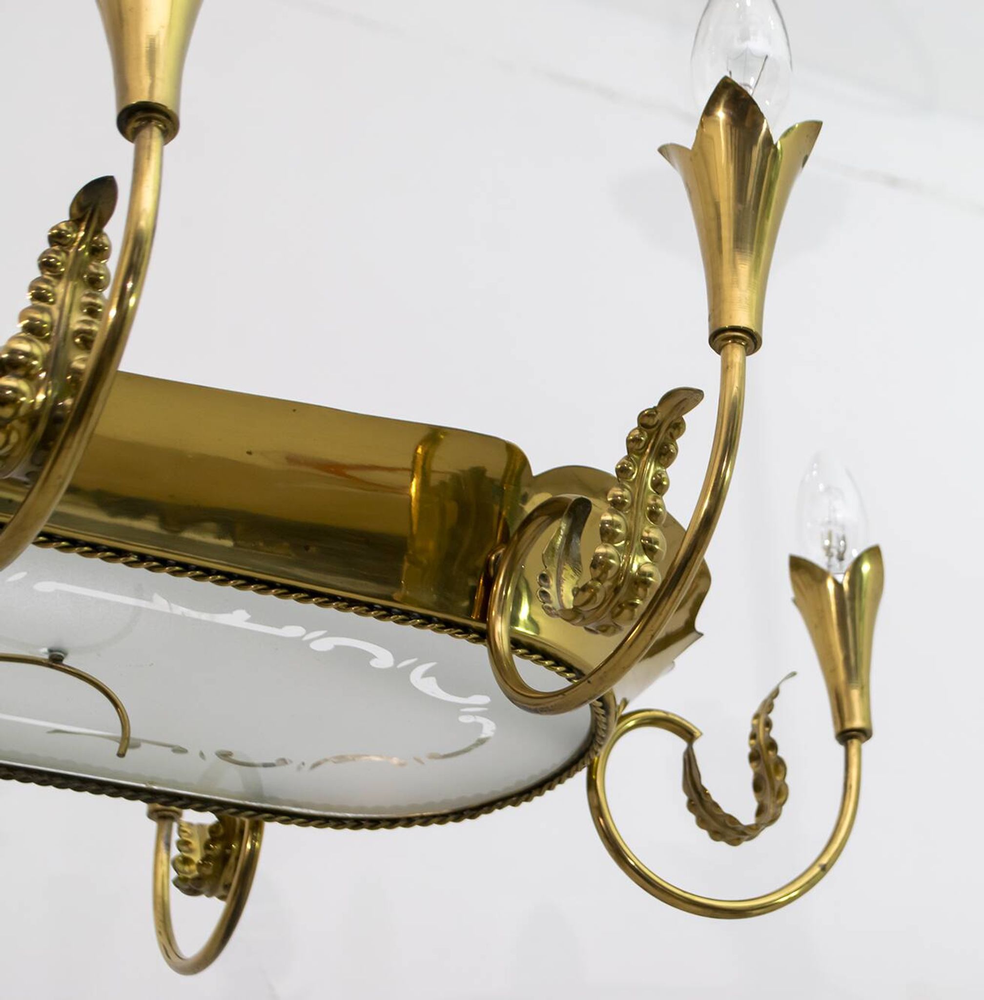 After Pietro Chiesa Italian Brass 12 Lights Candelier Fontana Arte