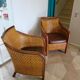 Fauteuil Style Colonial-Rotin tressé-Vintage-coussin simili cuir