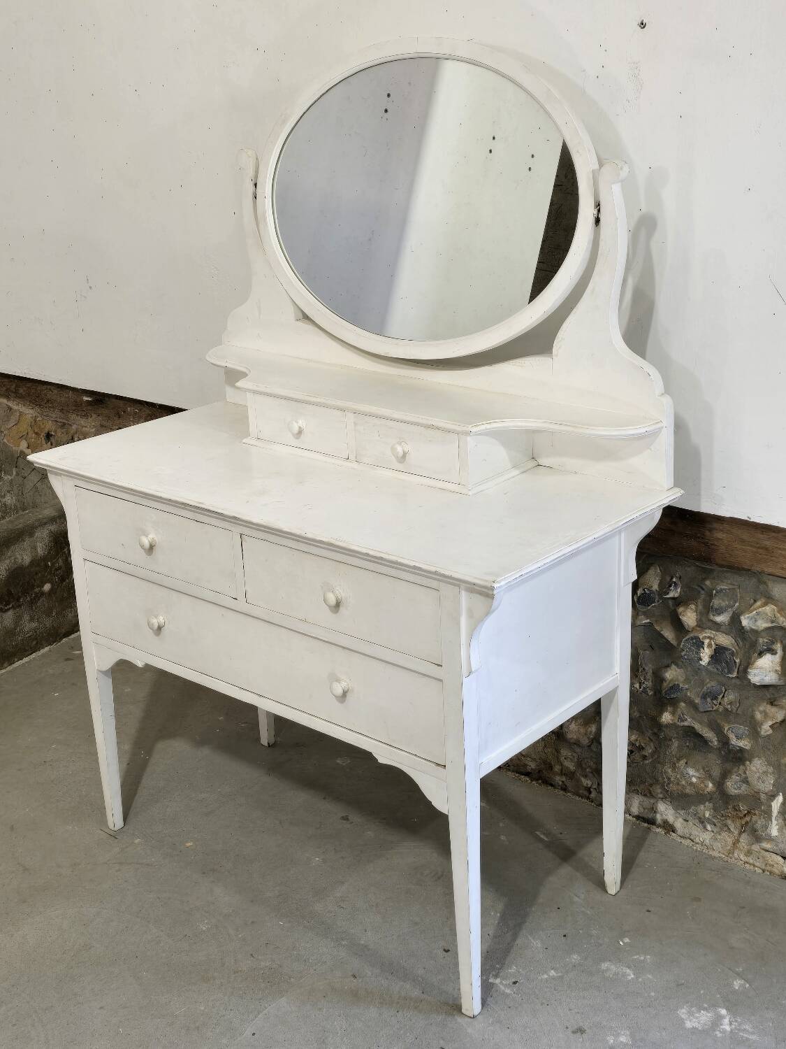 Antique 5-drawer dressing table with swivel mirror