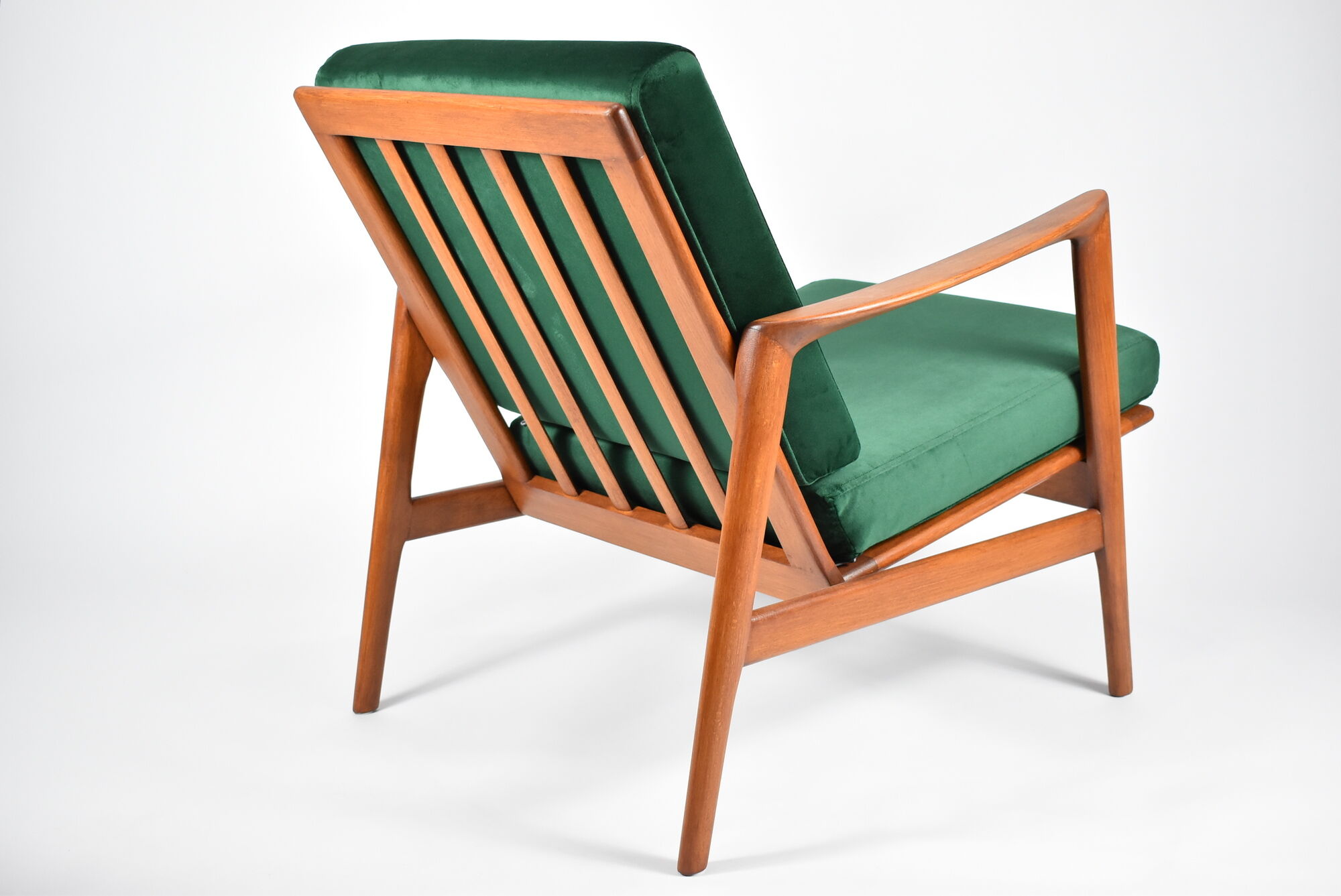 Scandinavian armchair "Stefan", restored, 60s, green bottle velvet