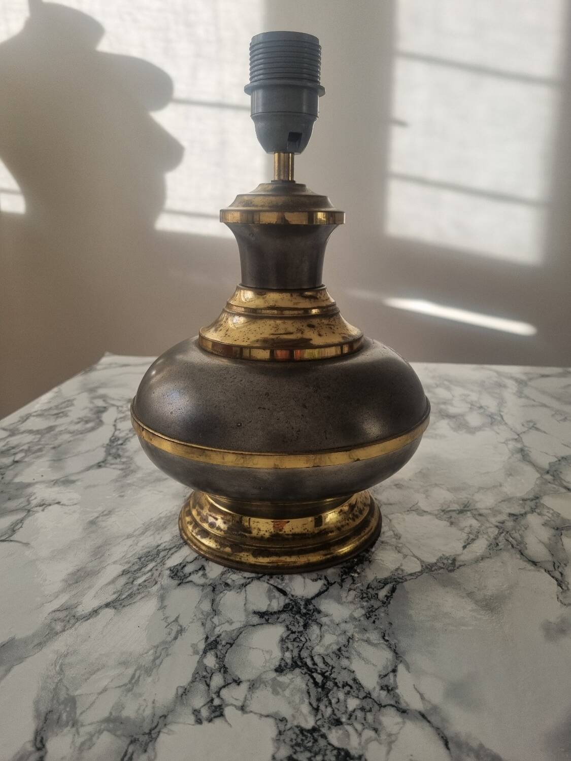 Vintage gold and grey metal lamp base