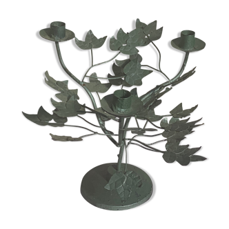 Chandelier foliage 3 candles in metal patina vintage green