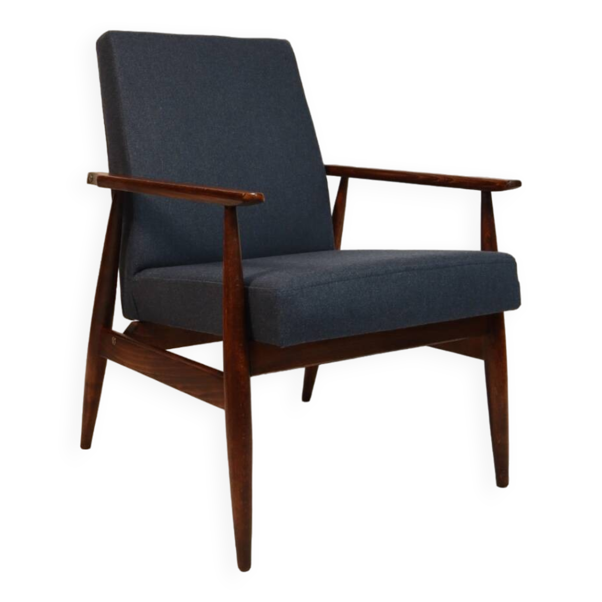 Vintage armchair natural wool blue marin modern design by H.Lis