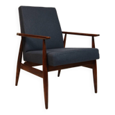 Fauteuil vintage en laine naturelle bleu marin design moderne par H.Lis
