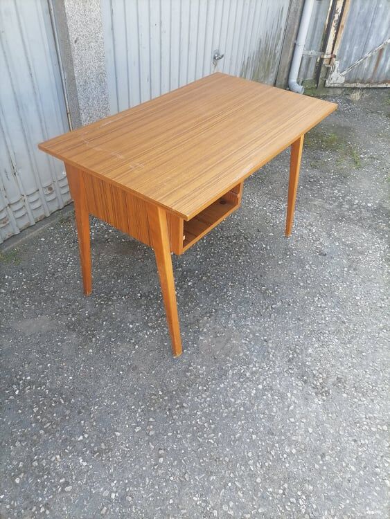Old desk wood Scandinavian teak vintage compass feet
