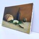 Painting canvas still life country cheese wine and bread