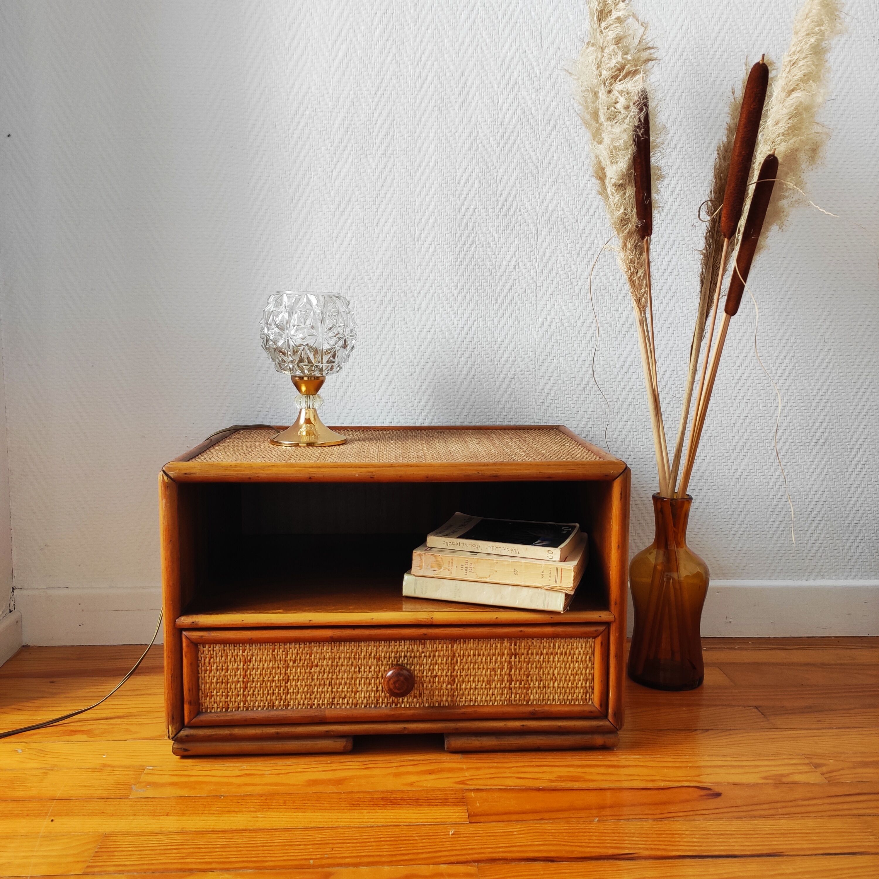 Pair of rattan bedside tables