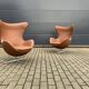 2x Fritz Hansen Egg chair by Arne Jacobsen in Cognac leather, new condition!