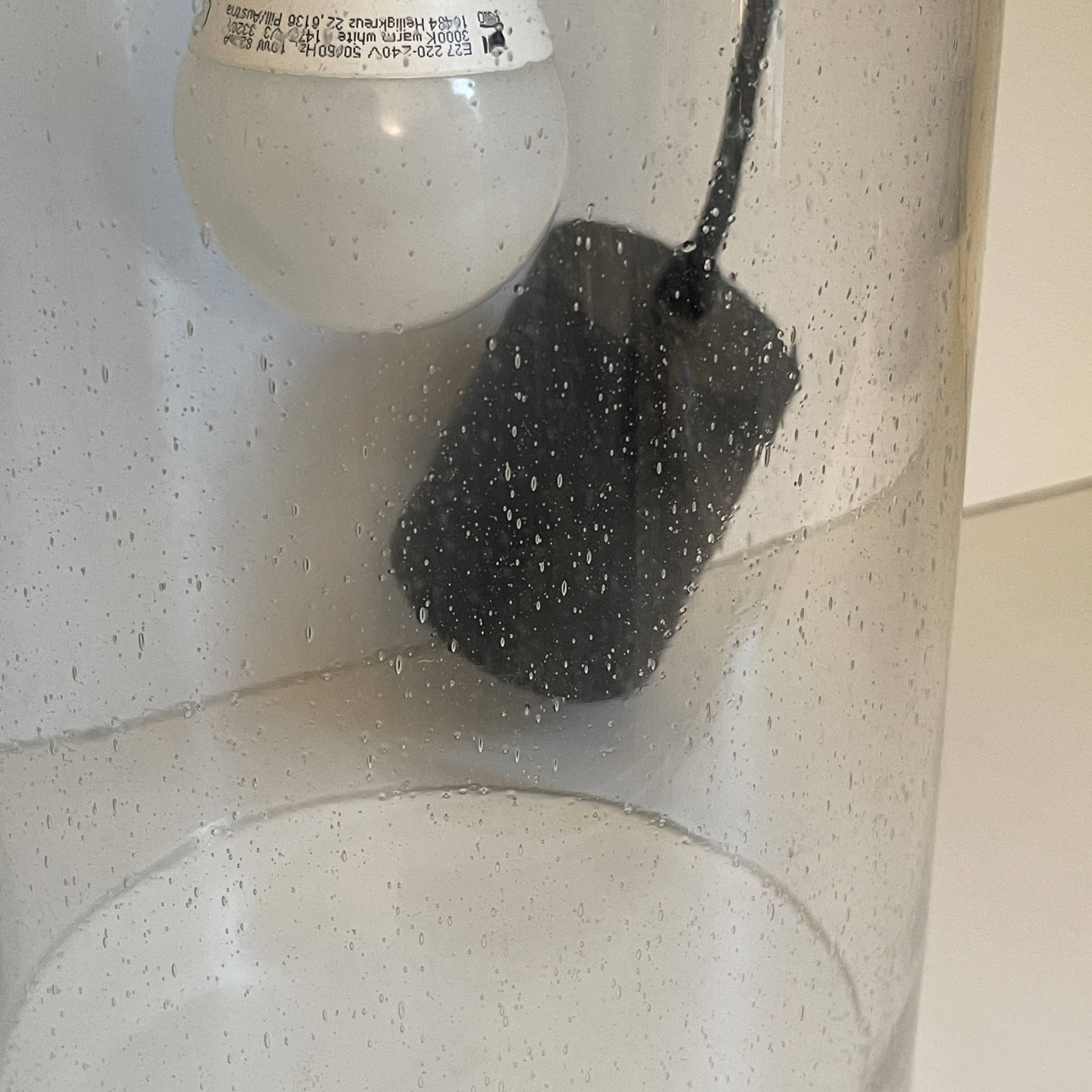 Pair of cylindrical pendant lamps, glass and steel, glashütte limburg