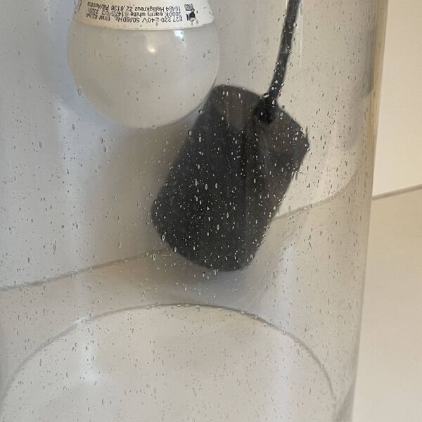 Paire de lampes suspensions cylindriques, verre et acier, glashütte limburg