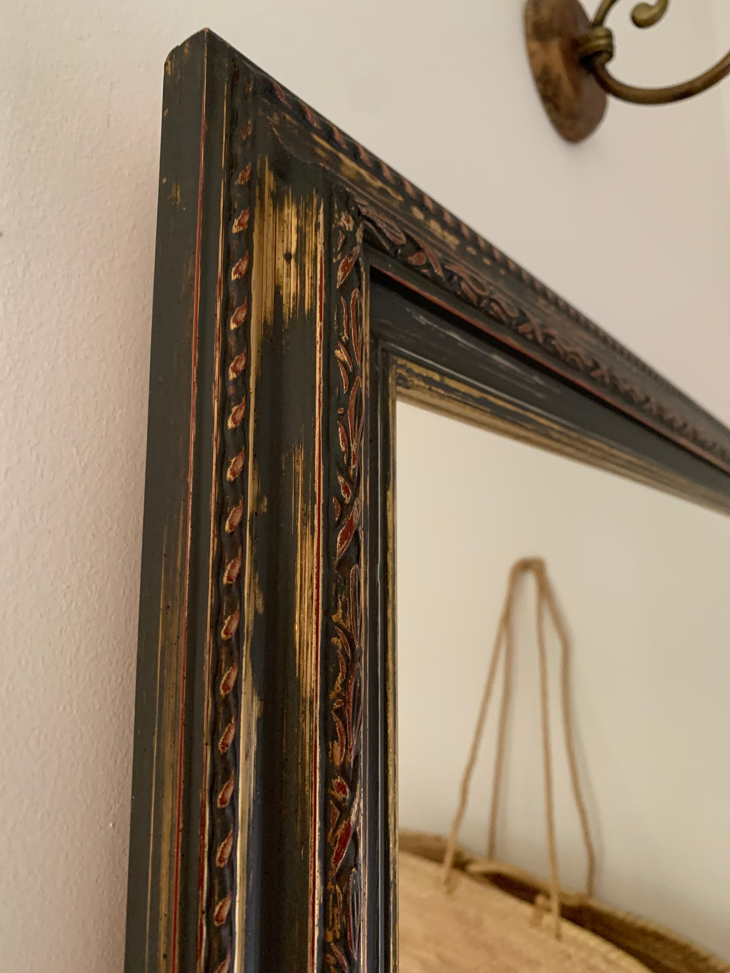 Miroir rectangle ancien lours bois sculpté peint patiné