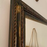 Miroir rectangle ancien lours bois sculpté peint patiné