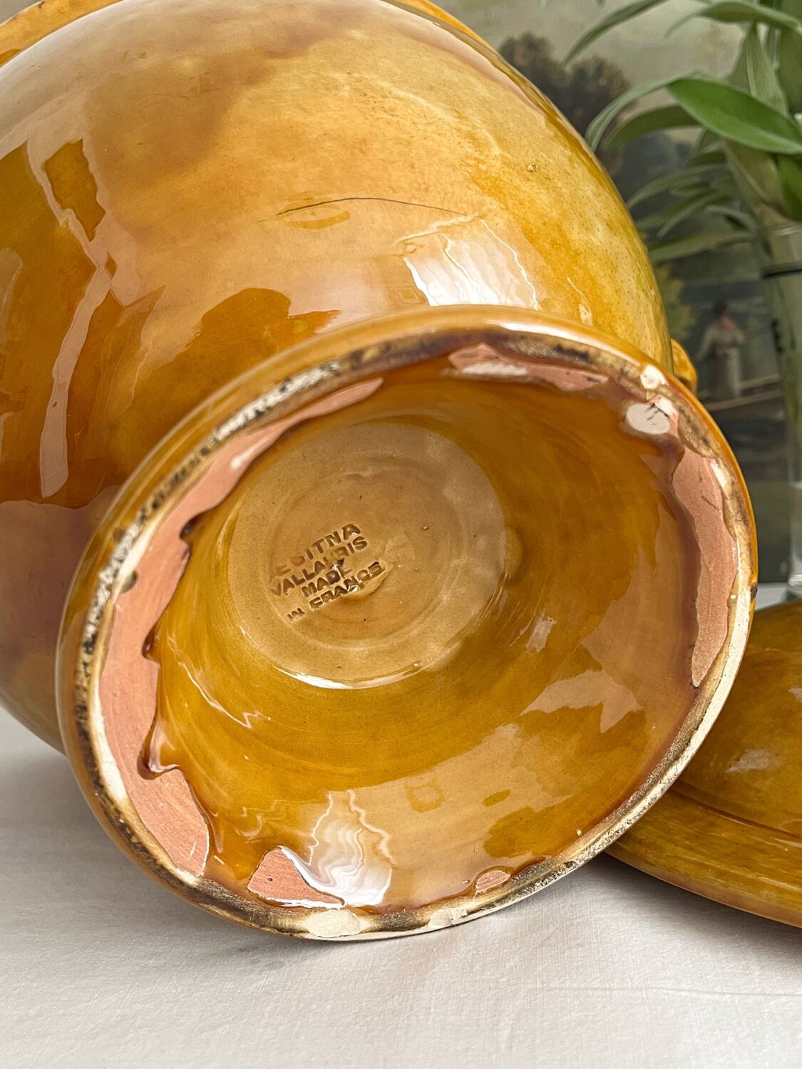 Aegitna Vallauris mustard yellow glazed terracotta soup tureen