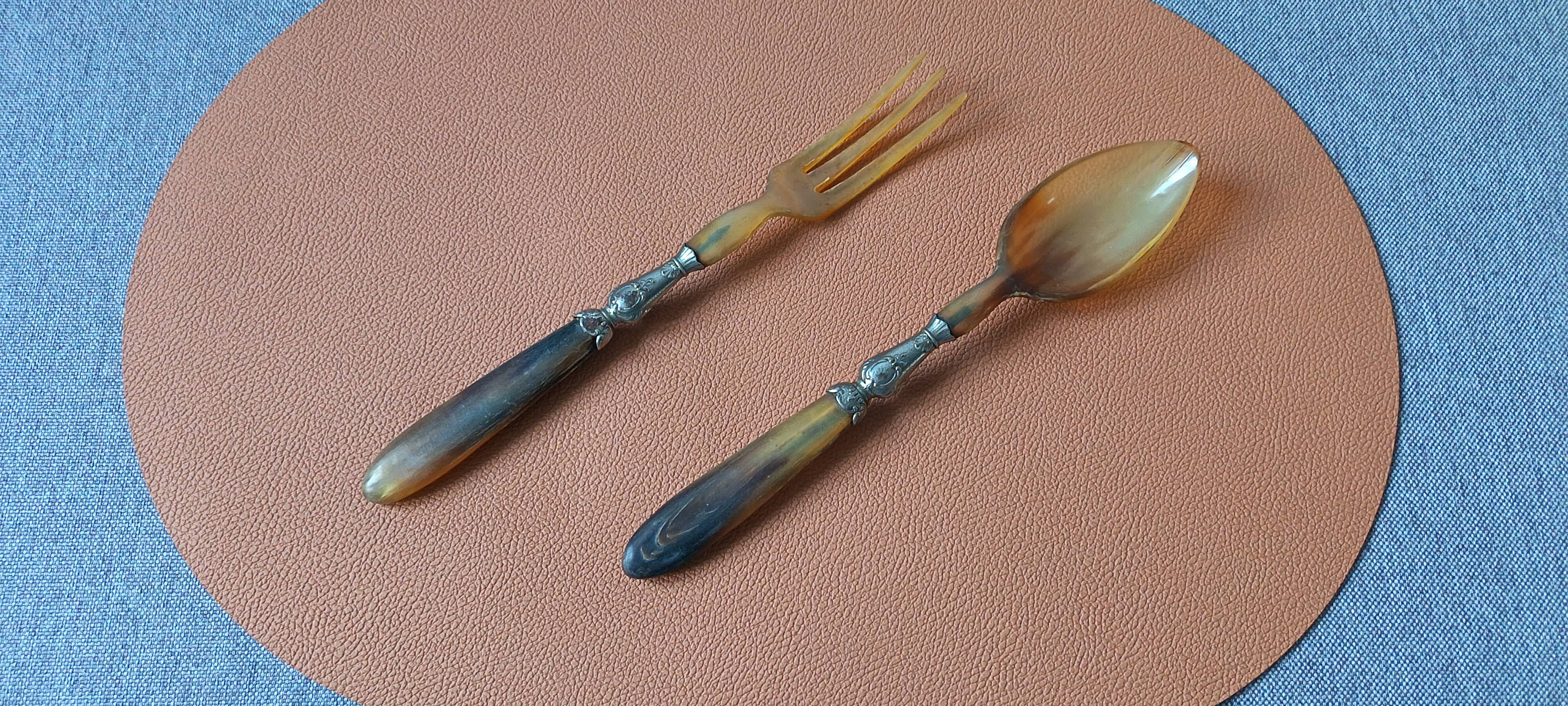 Antique horn and metal cutlery from 1900