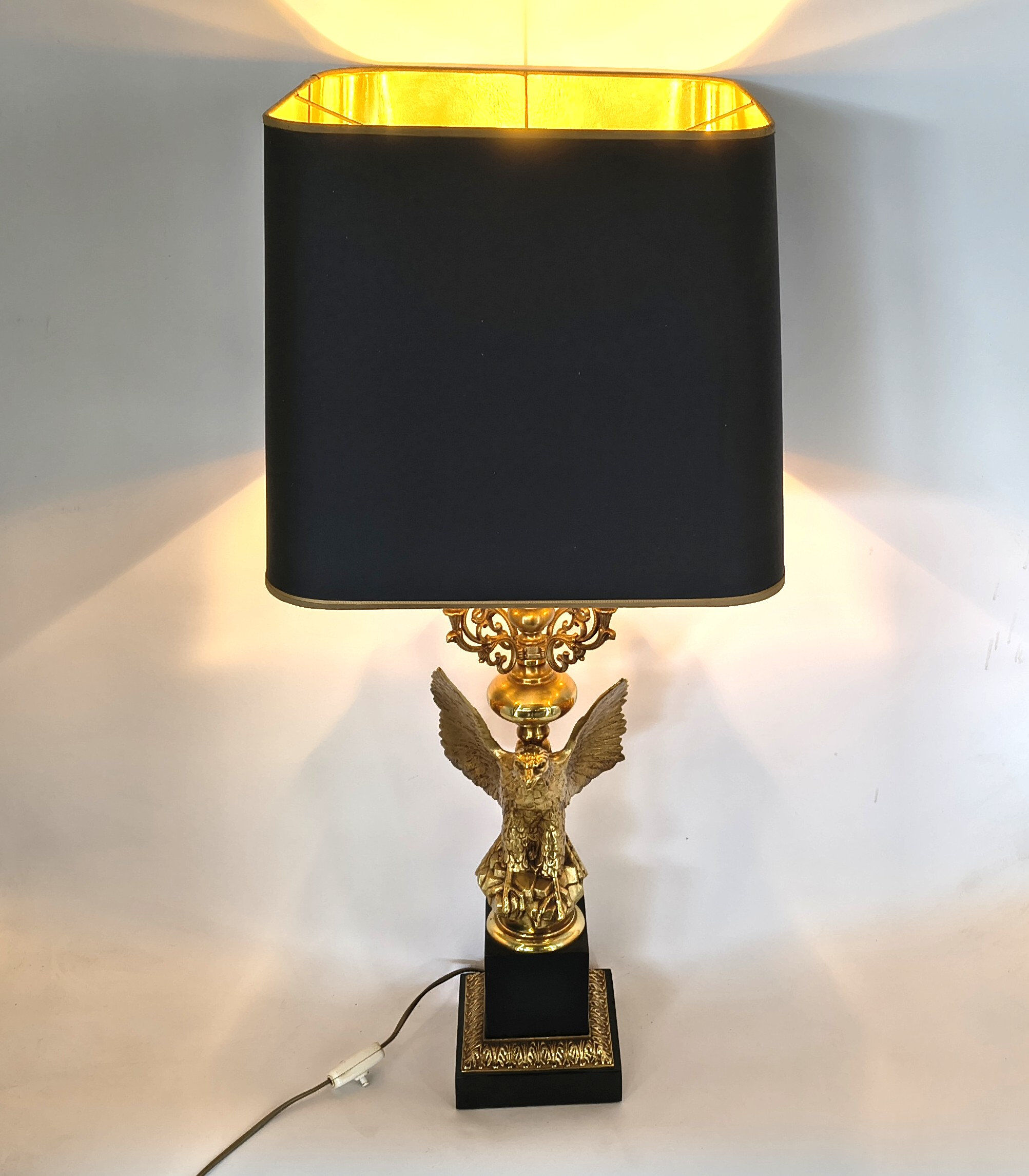 Empire style brass eagle table lamp by Lusterie Deknudt, 1970s