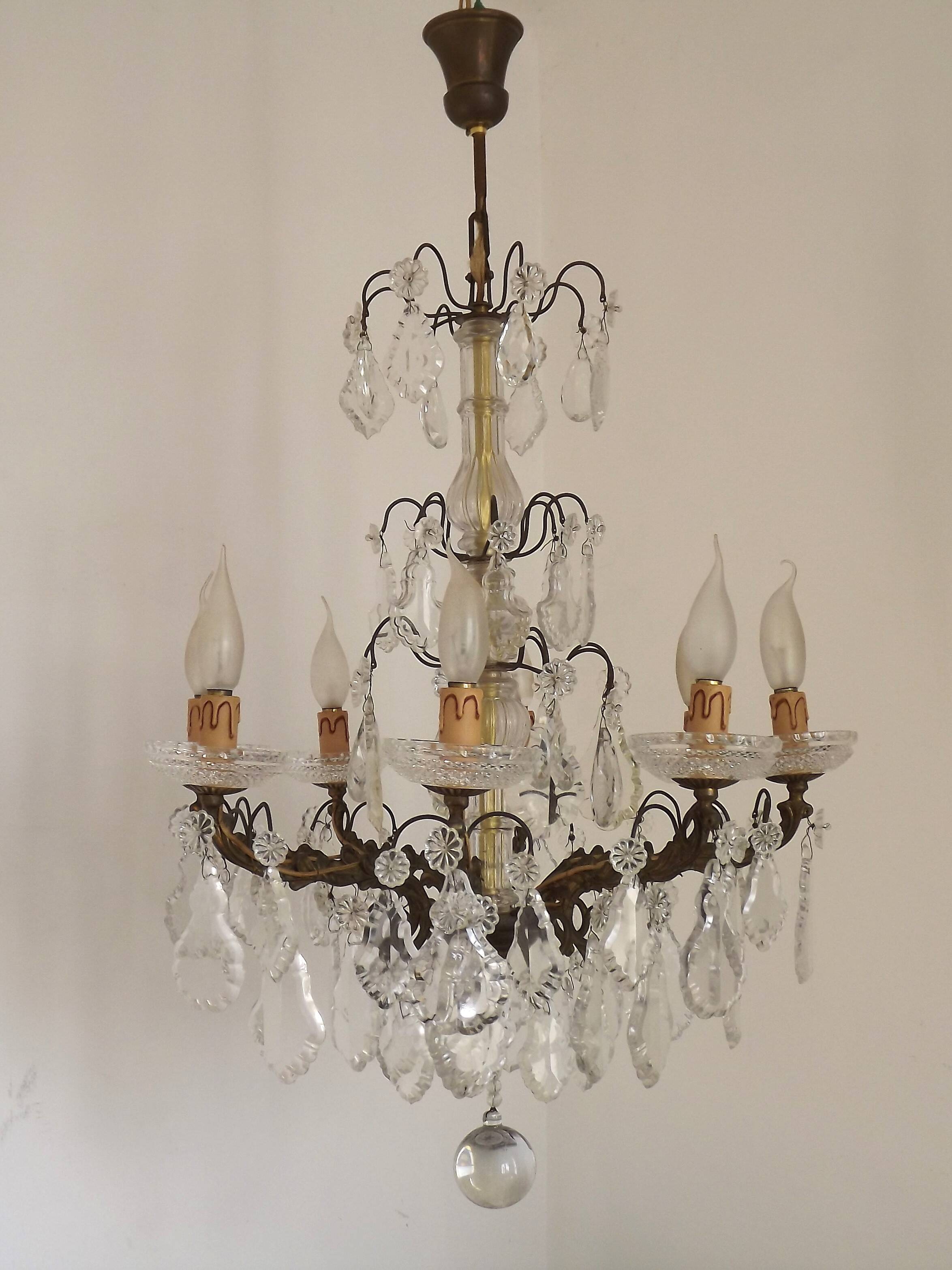 Lustre Rococo 8 lights in glass and antique bronze crystal 5199