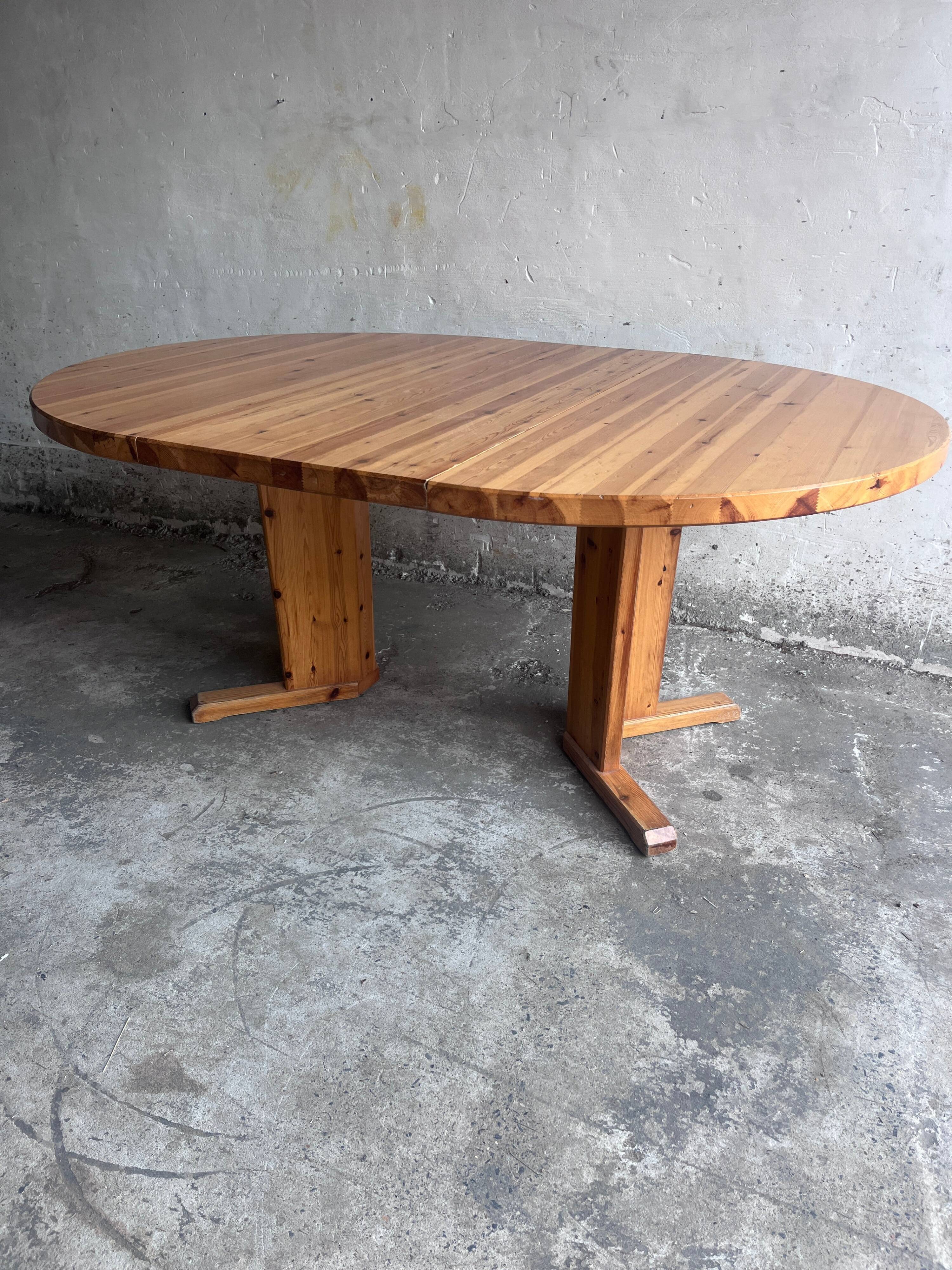 Table à manger extensible en pin massif, Scandinavie, années 1970
