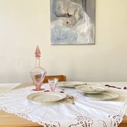 Set of 6 antique off-white porcelain dessert plates with gold trim
