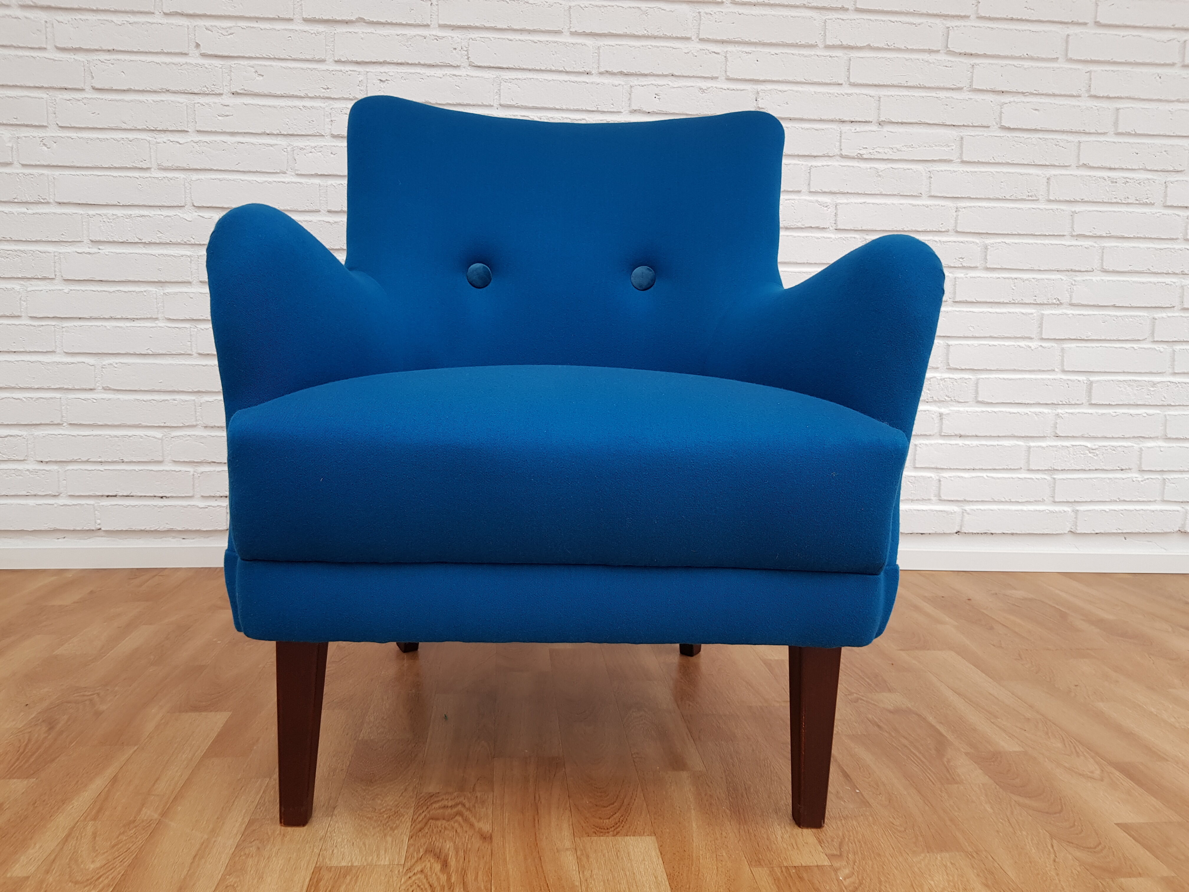 Danish designed armchair, wool, beech, completely renovated