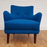 Danish designed armchair, wool, beech, completely renovated