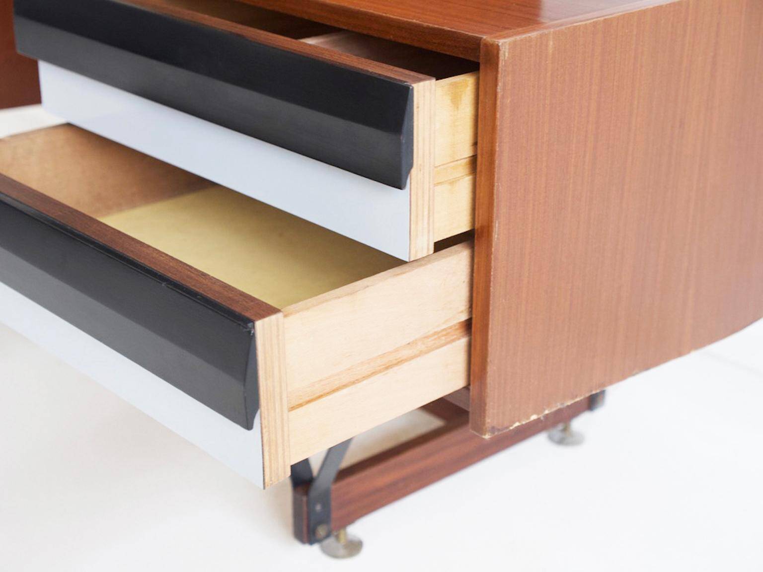 Small wooden desk with metal structure, Italy, 1960s.