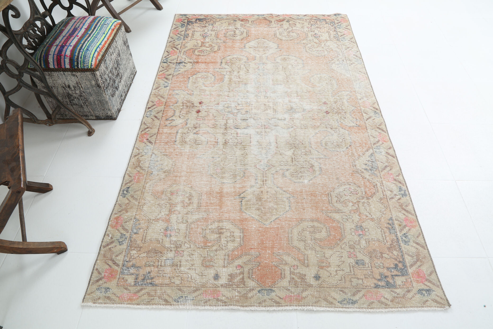 Soft Pastel Orange Wool Vintage Rug