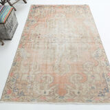 Soft Pastel Orange Wool Vintage Rug