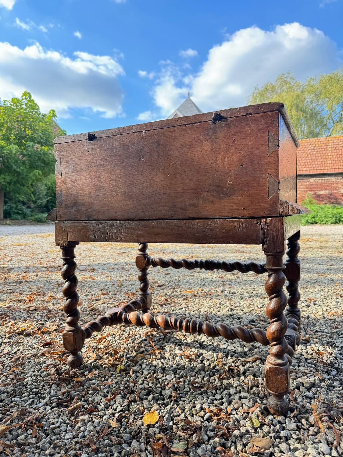 Wedding Chest and its Twisted Base in Oak 17th Century
