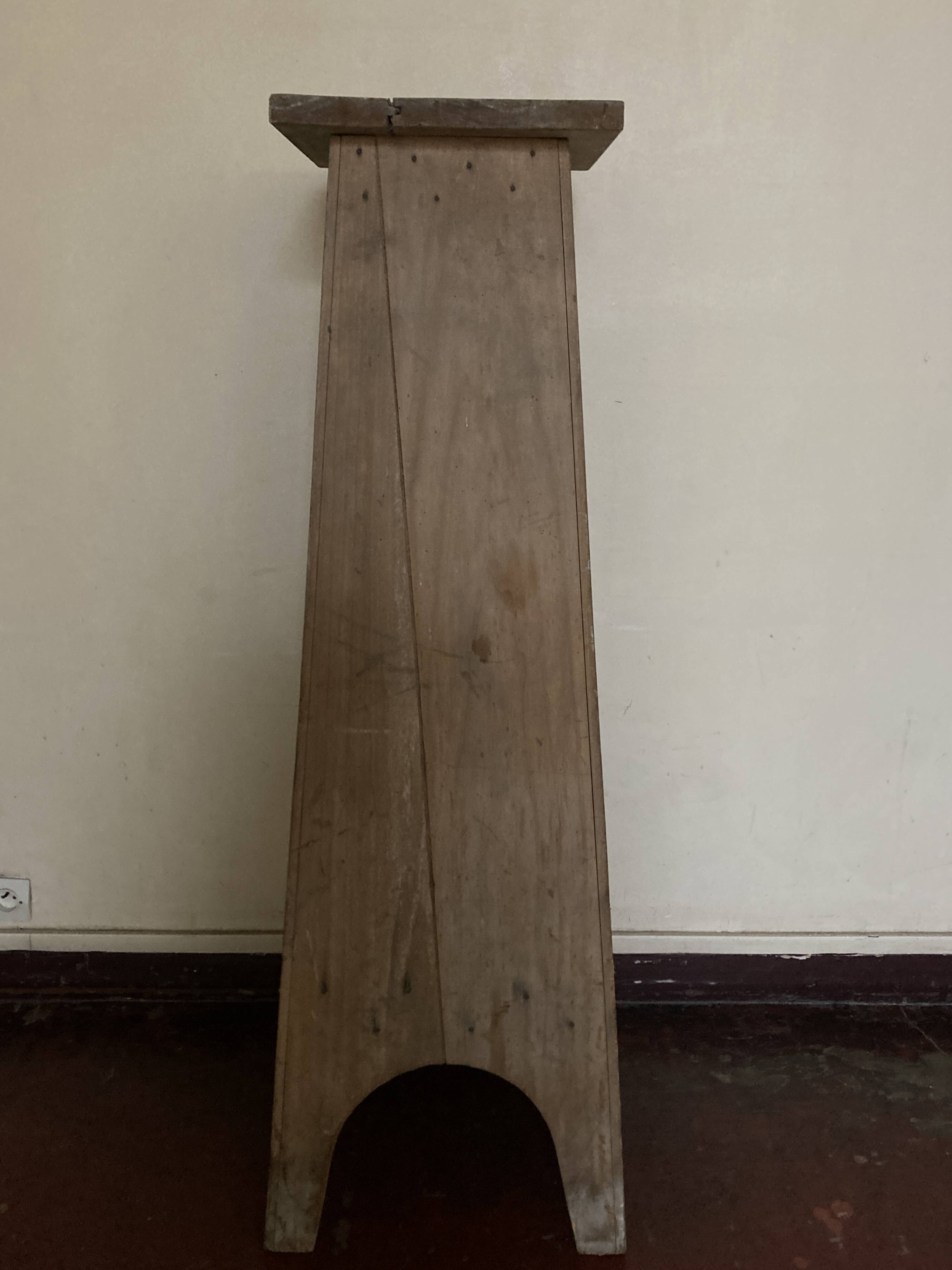 Old neo-classical workshop stool in washed wood h130cm