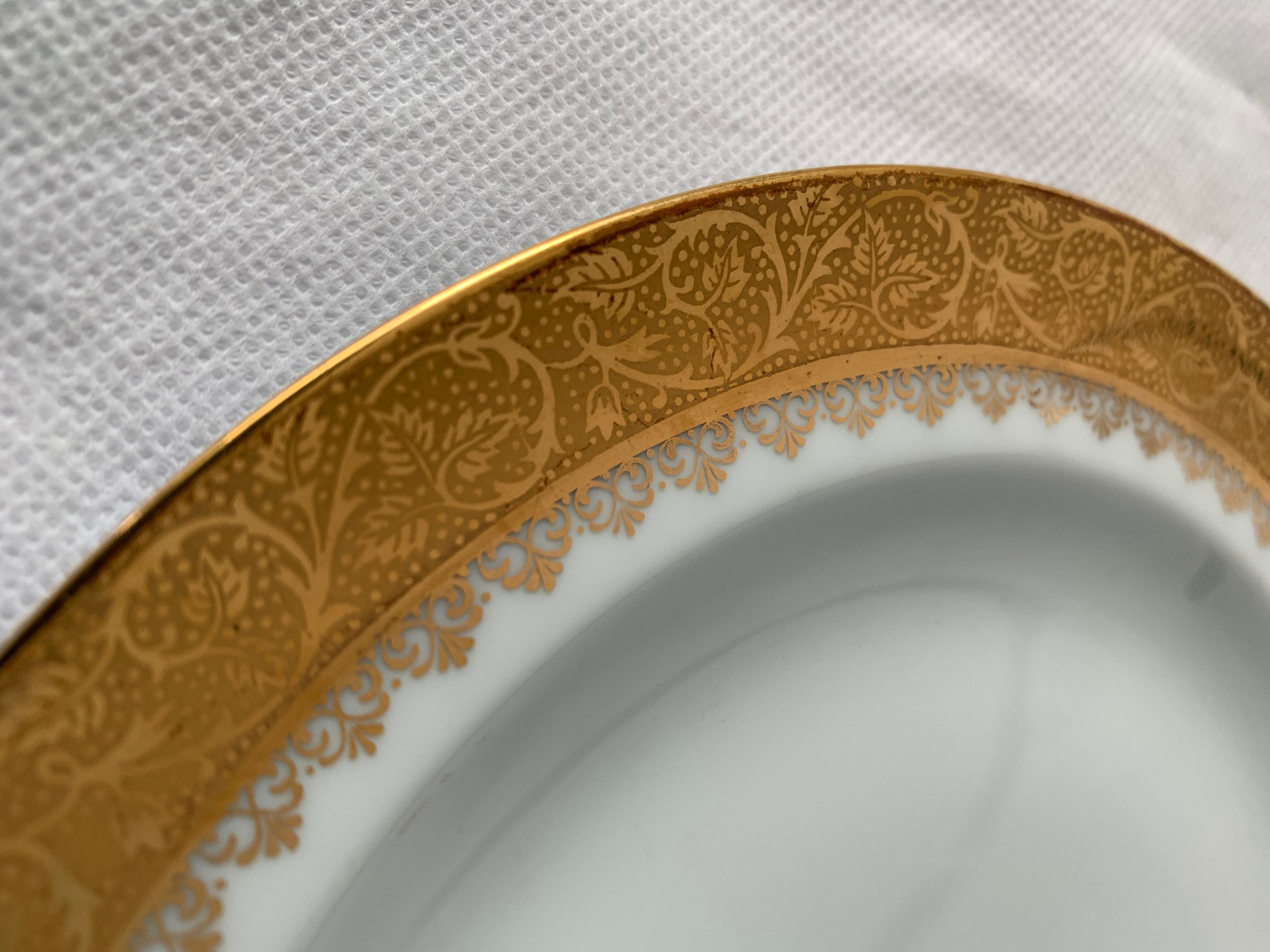 Cake service 6 dessert plates and 2 dishes Georges Boyer porcelain Limoges 1950