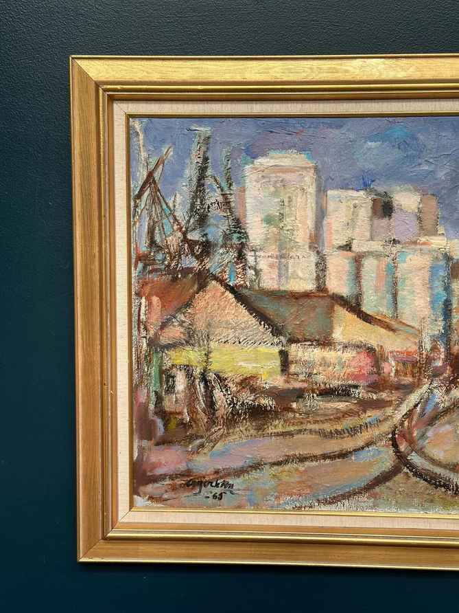 Original Swedish Oil On Canvas – “Cityscape” – Dated 1965 – Vintage & Framed – 68 × 68 Cm (26.8" × 26.8")