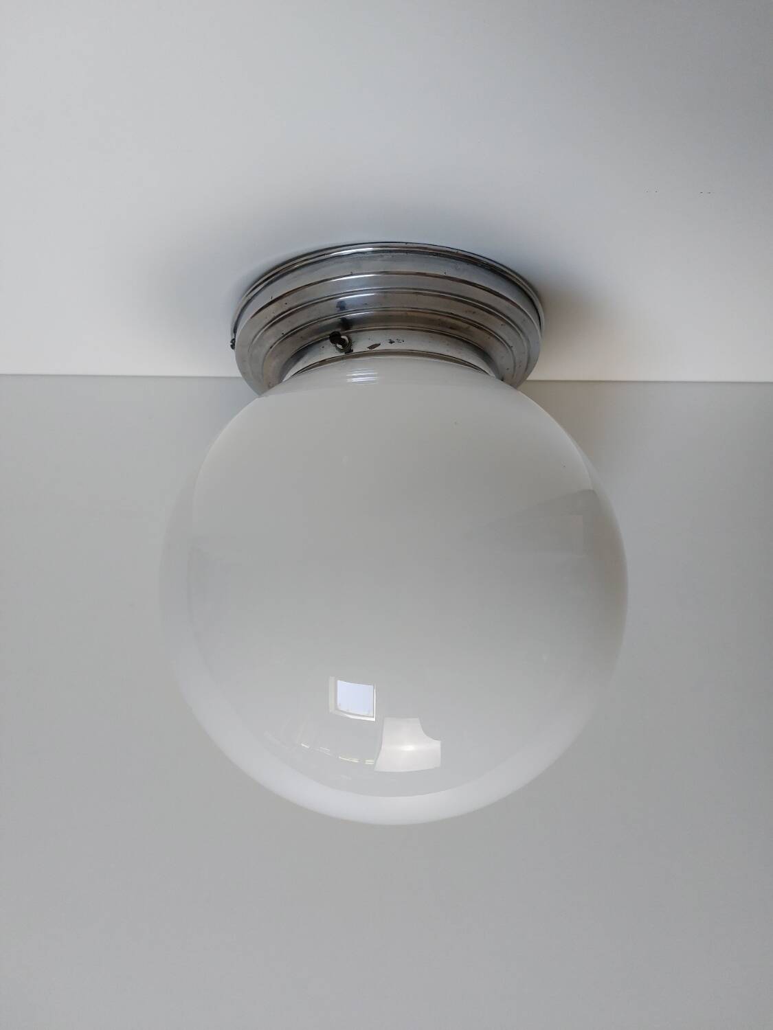 Opaline art deco ceiling light chrome support