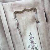 Grey double wardrobe in hand-painted pine — romantic floral pattern, 1920s era.