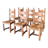 Handcrafted Oak and Rush Dining Chairs, Belgium, 1960s, Set of 6