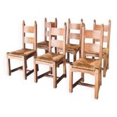 Handcrafted Oak & Rush Dining Chairs, Belgium, 1960s, Set of 6